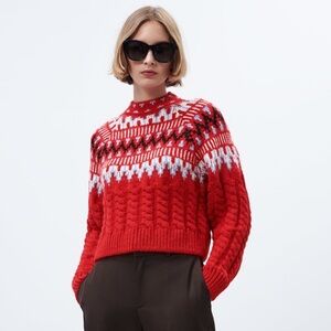 Cable knit jacquard sweater